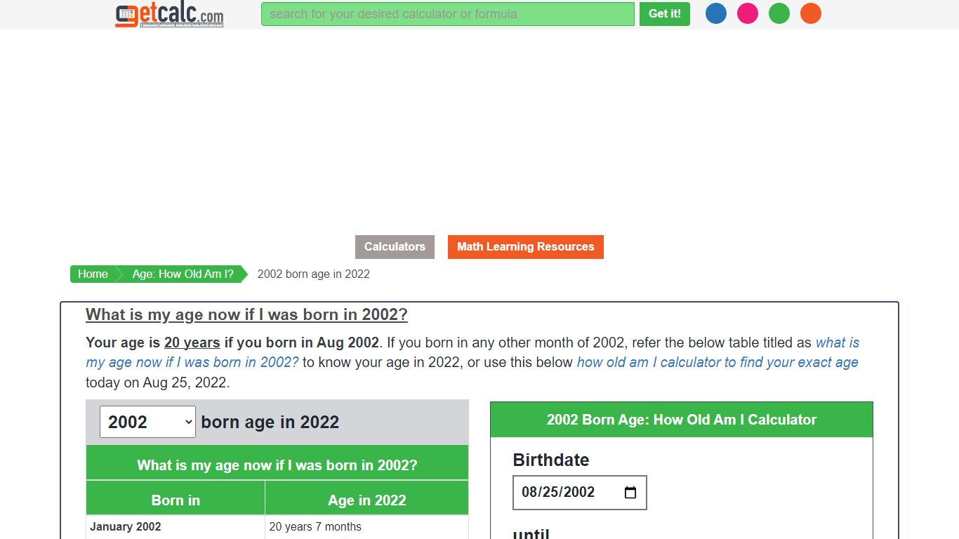 2002 born age in 2022 - getcalc.com