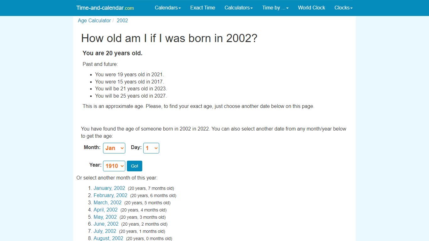 Born in 2002 How Old - time-and-calendar.com