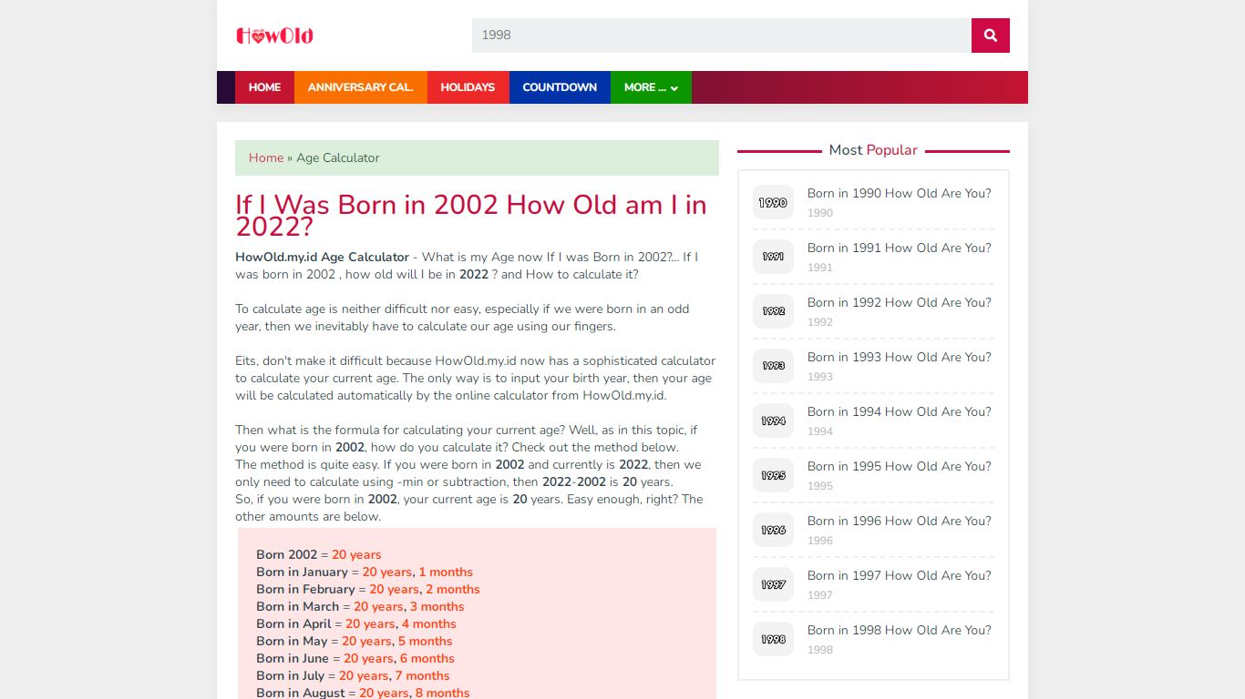 Born in 2002 How old am I in 2022? | Online Age Calculator